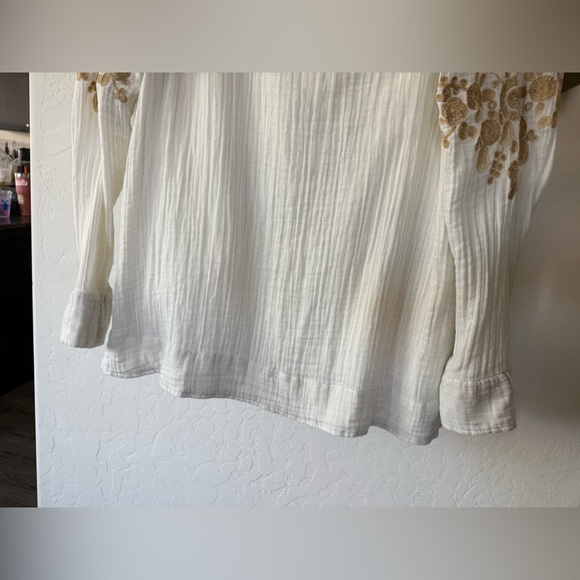 Soft Surroundings|Boho Off-white Gauze Blouse with Embroidered Gold florals•••XL - Picture 6 of 15